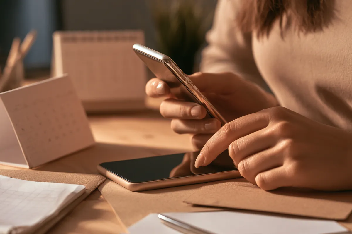 Hands setting an autopay reminder for on-time loan payments