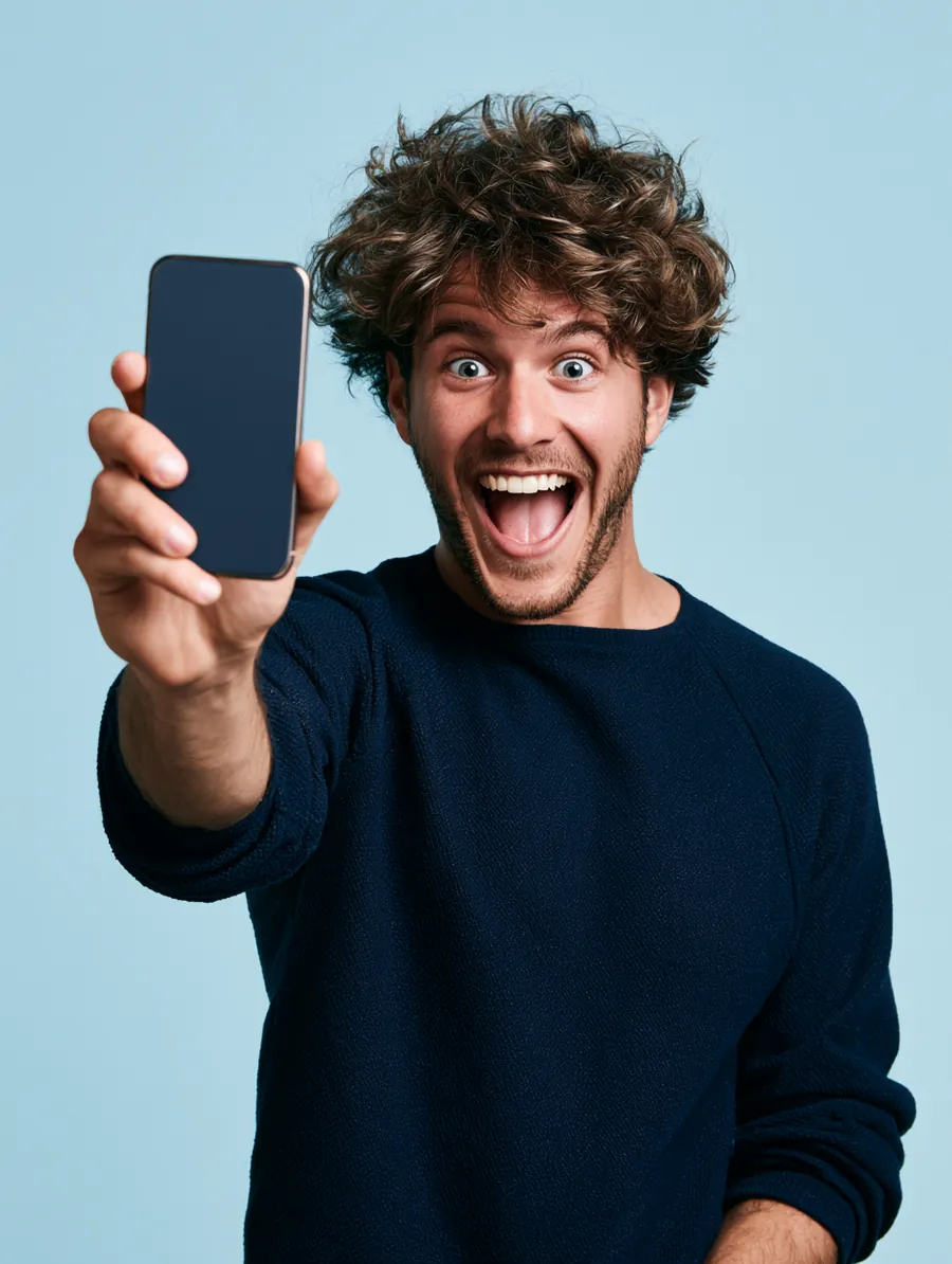 Young American man showing the Ava Finance app request screen on his phone
